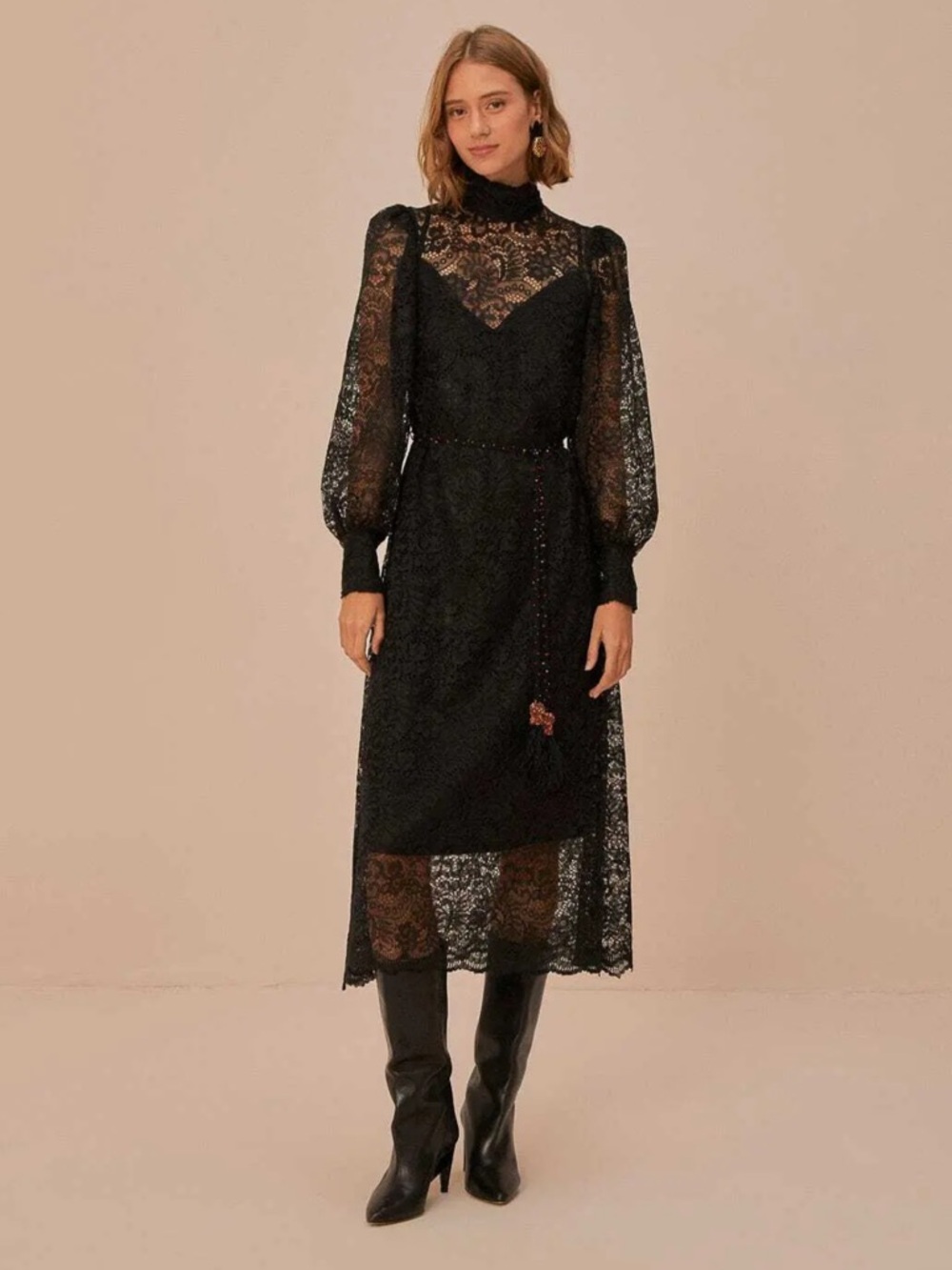 FARM Rio black lace midi dress NWT